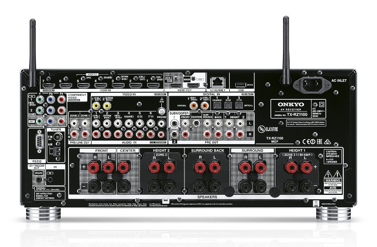 Dolby Atmos Receiver von Onkyo mit Anschlüssen auf der Rückseite