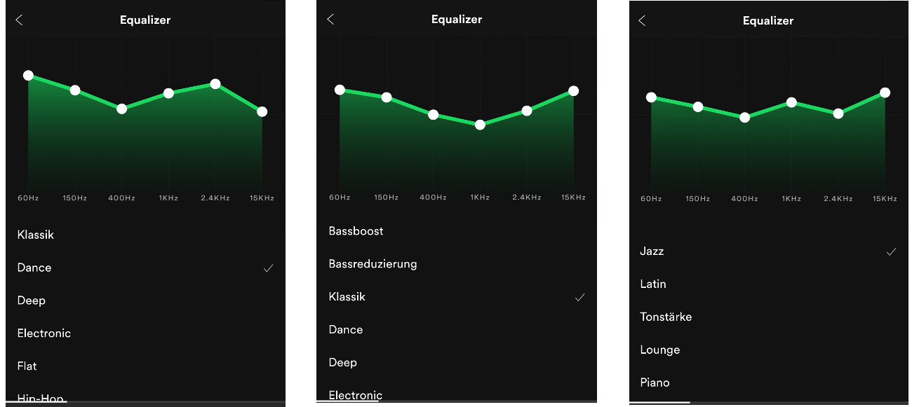 Screenshots des Equalizer in der Spotify-App