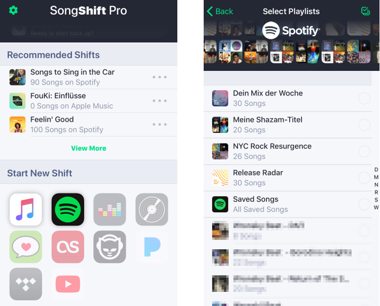 Mit SongShift lassen sich Spotify-Playlisten exportieren - auch als CSV-Datei.