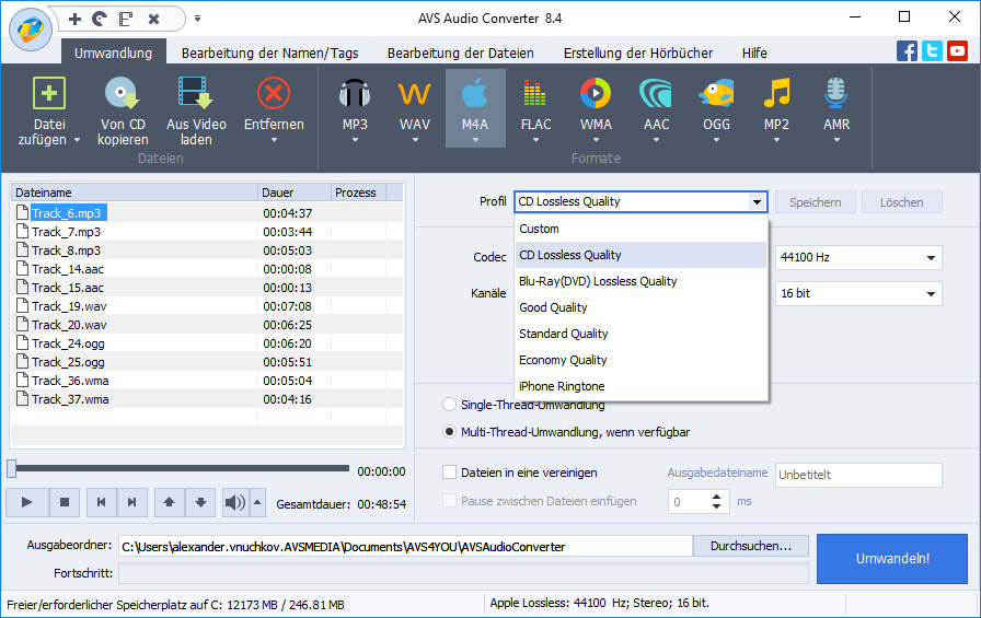 Bedienoberfläche vom AVS Audio Converter