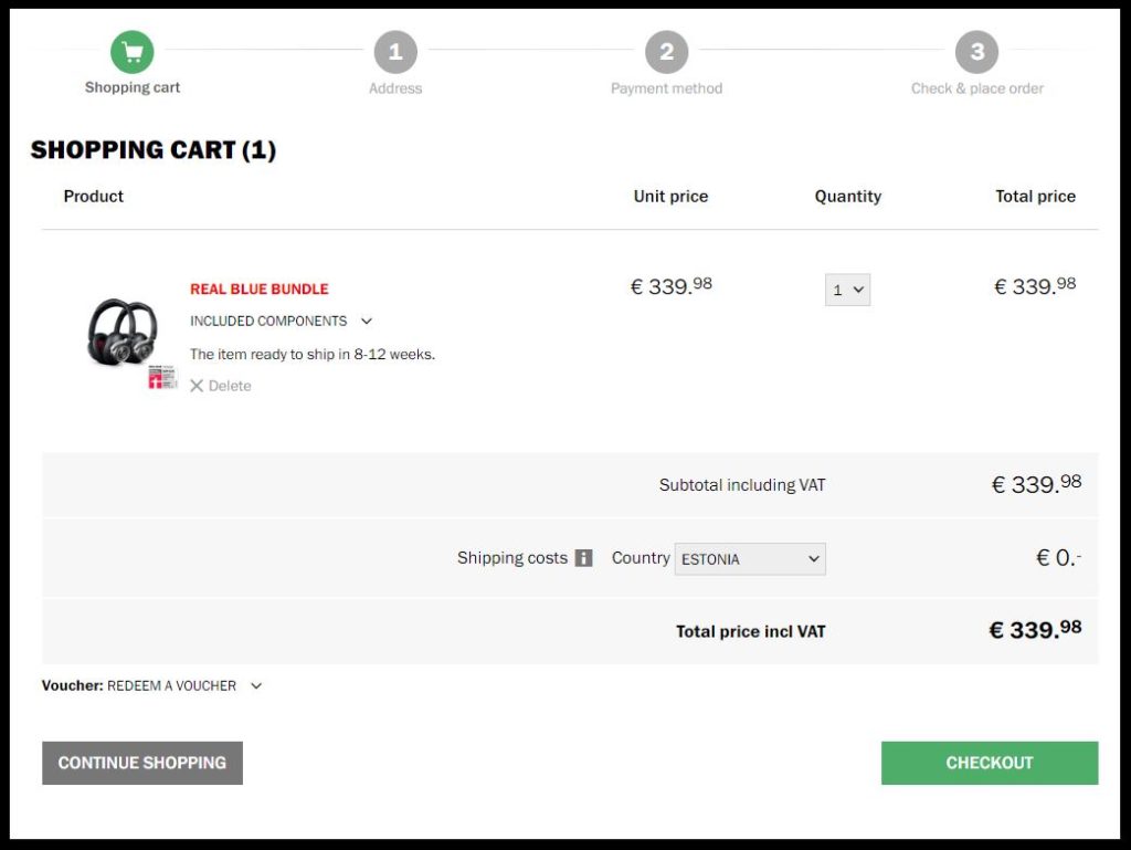 Screen shot of Teufel online shopping basket