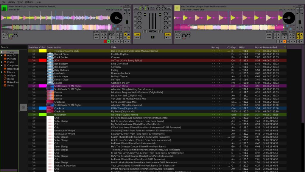 Screenshot des Shade Dark Layouts von der DJ-Software Mixxx