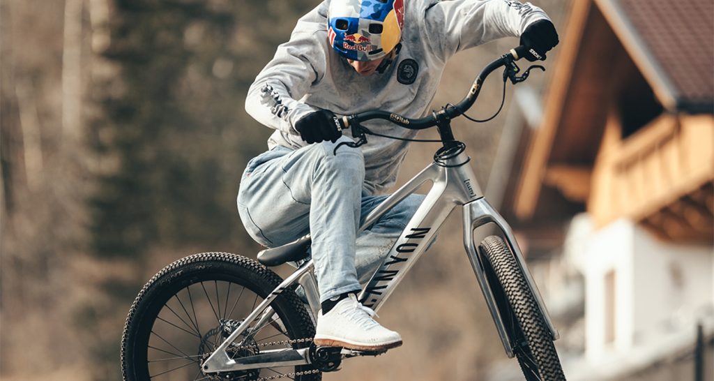 Fabio Wibmer doing a trick on a bike