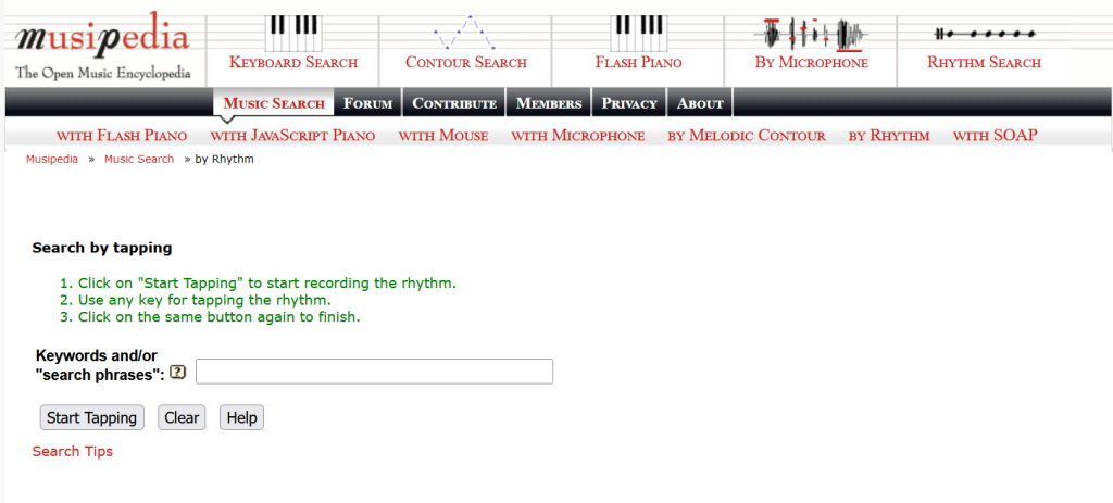 Screenshot von der Rhythmus-Eingabe auf der Website musipedia.org