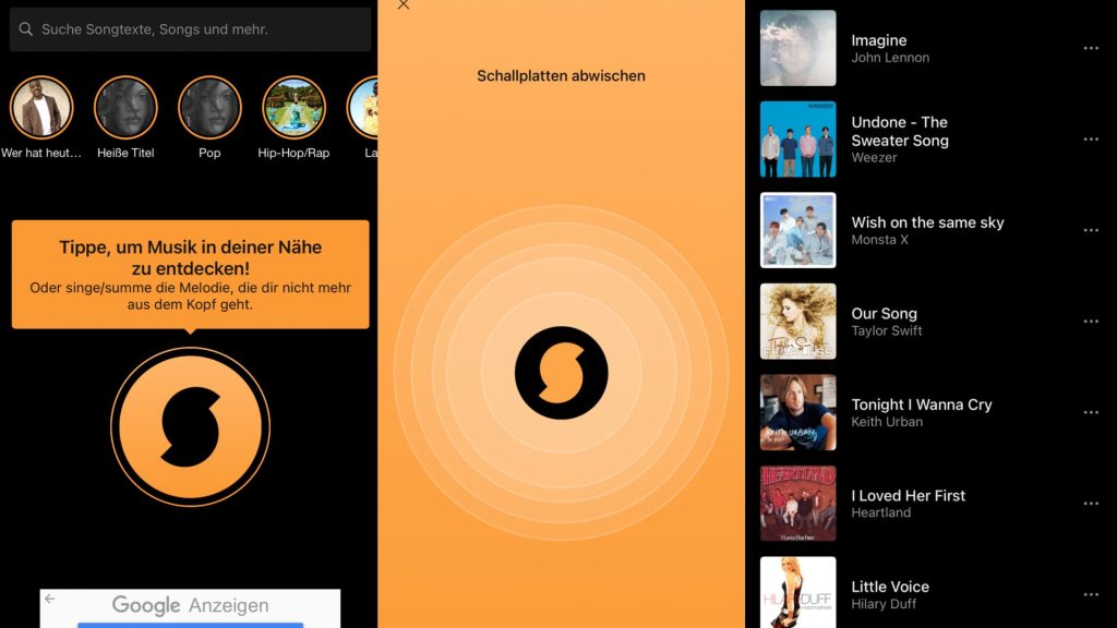Musikerkennung in der SoundHound Smartphone-App