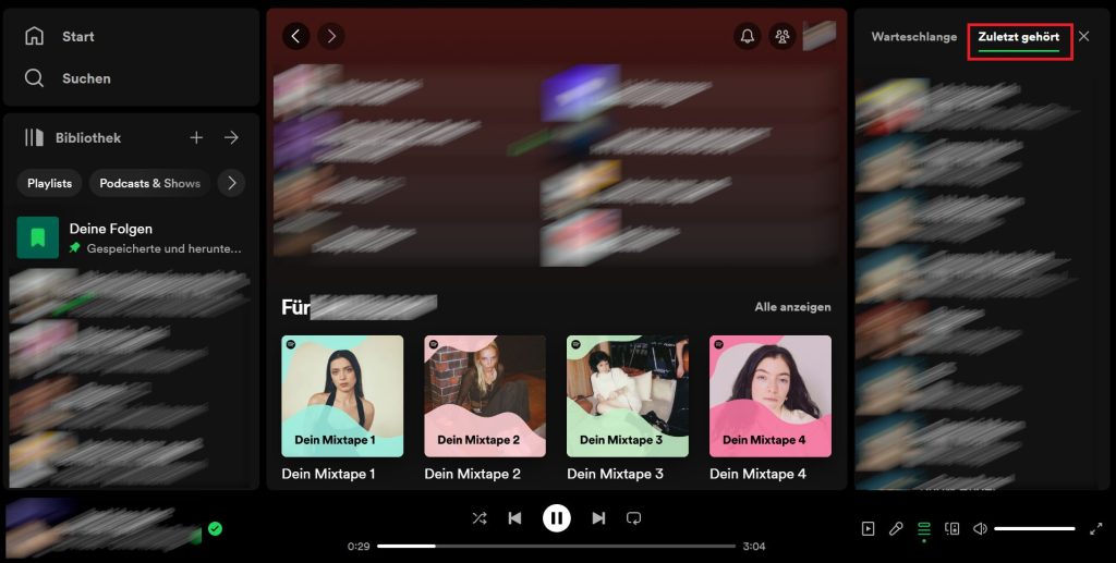 Anzeigen des Hörverlaufs in der Spotify Desktop-App